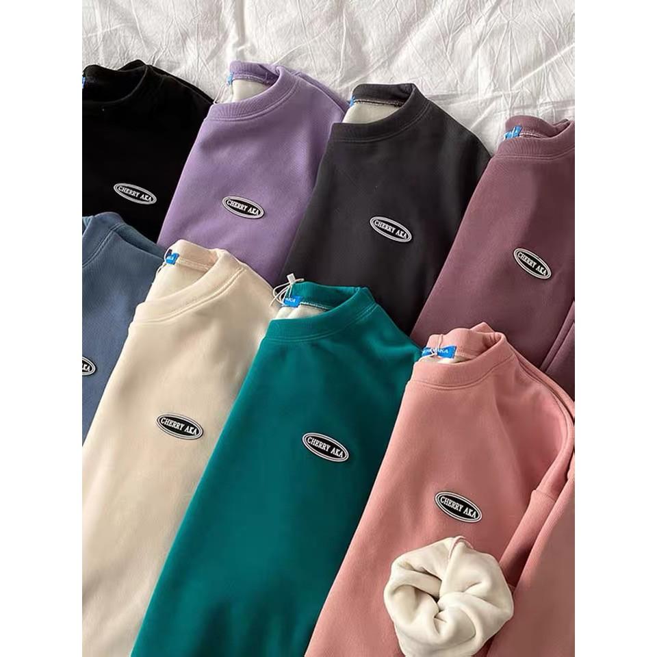 SWEATER logo CHERRY AKA lót nỉ bông đơn sắc basic