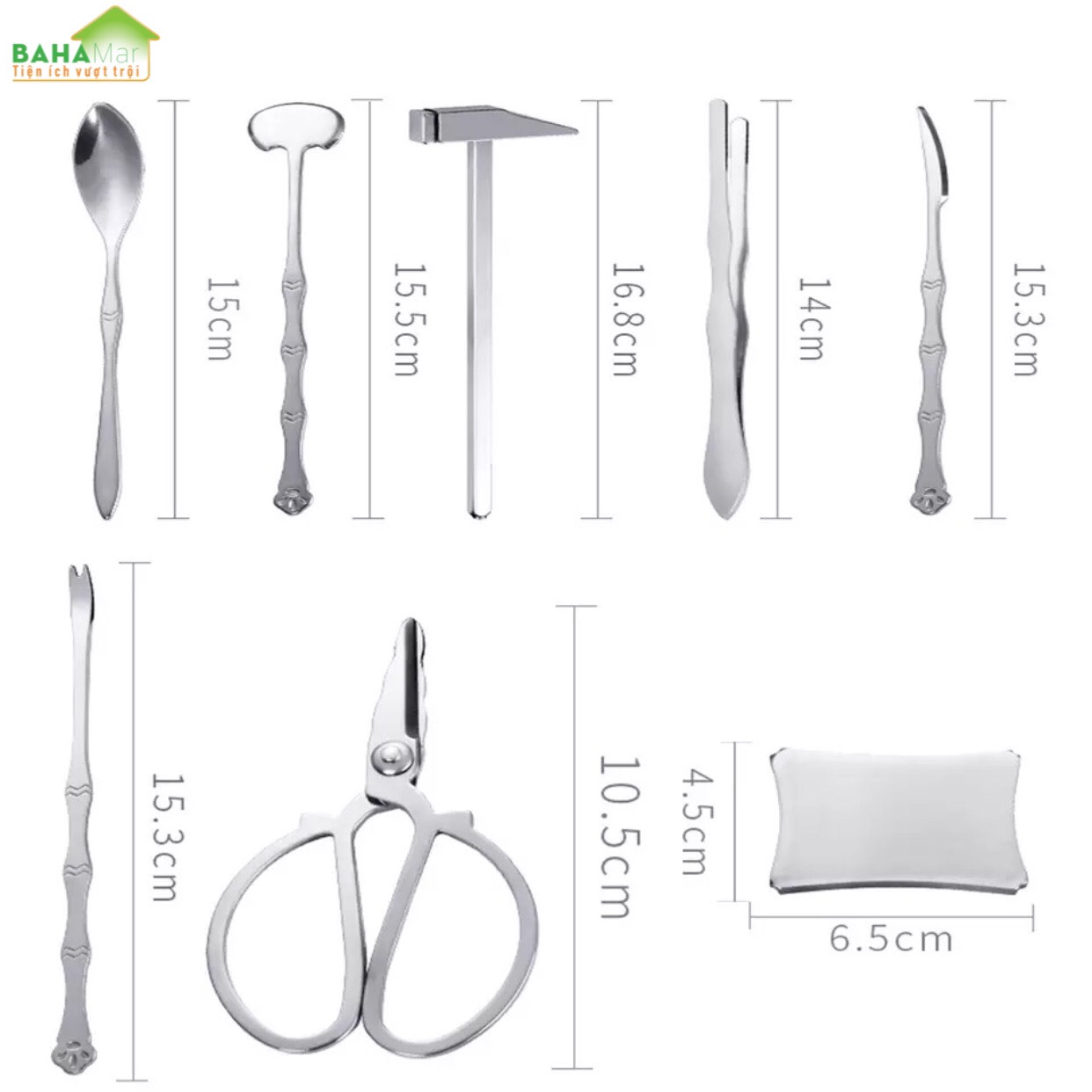 BỘ DỤNG CỤ ĂN CUA GHẸ - HẢI SẢN INOX TIỆN ÍCH CAO CẤP CÓ HỘP GỖ "BAHAMAR" thích hợp cho bất kỳ loại hải sản như tôm hùm, sò, ốc, cua và cũng có thể sử dụng khi ăn quả óc chó, hạnh nhân…