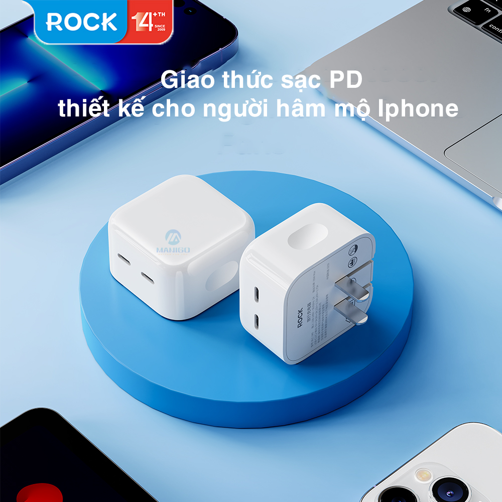 Củ sạc nhanh Rockspace T58 2 cổng TypeC sạc nhanh 35w sạc ổn định hàng chính hãng bảo hành 12 tháng