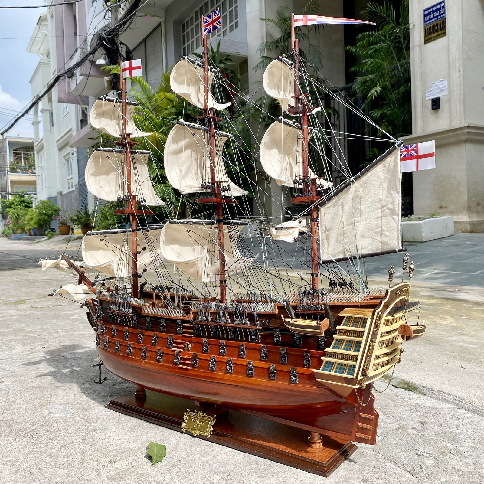 Thuyền buồm gỗ phong thủy Victory dài 90cm lắp ráp sẵn, mô hình tàu cổ châu âu trang trí văn phòng làm việc gỗ tự nhiên