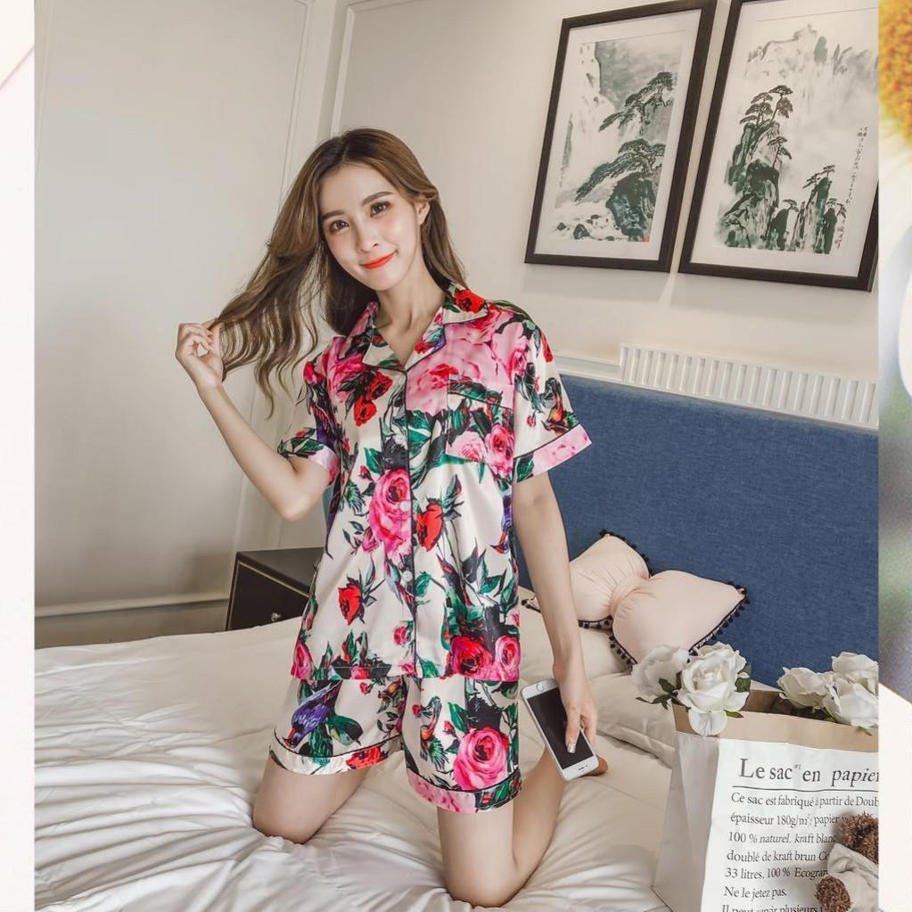 Đồ bộ pijama nữ quần đùi - đồ bộ mặc nhà đùi lụa satin mềm mịn, xinh xắn B60