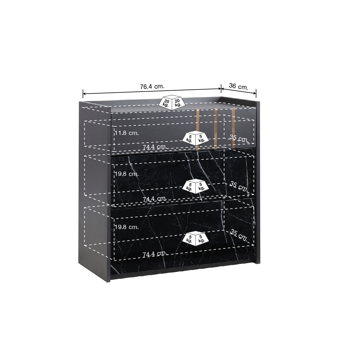 Tủ ngăn kéo 3 tầng MARQUINA gỗ công nghiệp cao cấp màu xám đen kết hợp vân đá cẩm thạch sang trọng | Index Living Mall - Phân phối độc quyền tại Việt Nam