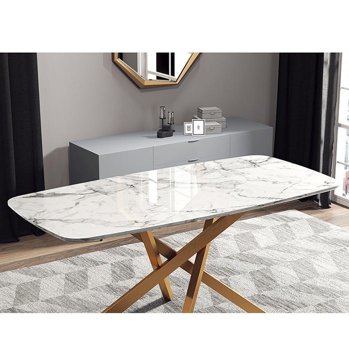- Bàn ăn họa tiết đá cẩm thạch - Bàn ăn chân sơn nhũ đồng, sang trọng, lịch sự LUX-BGA04
