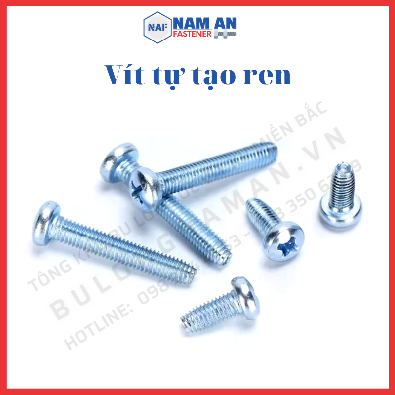 200 con Vít tự tạo ren M4, M5, M6 bake đầu cầu mạ kẽm trắng xanh và Vít tự ren đầu hoa thị M6x10, M6x16