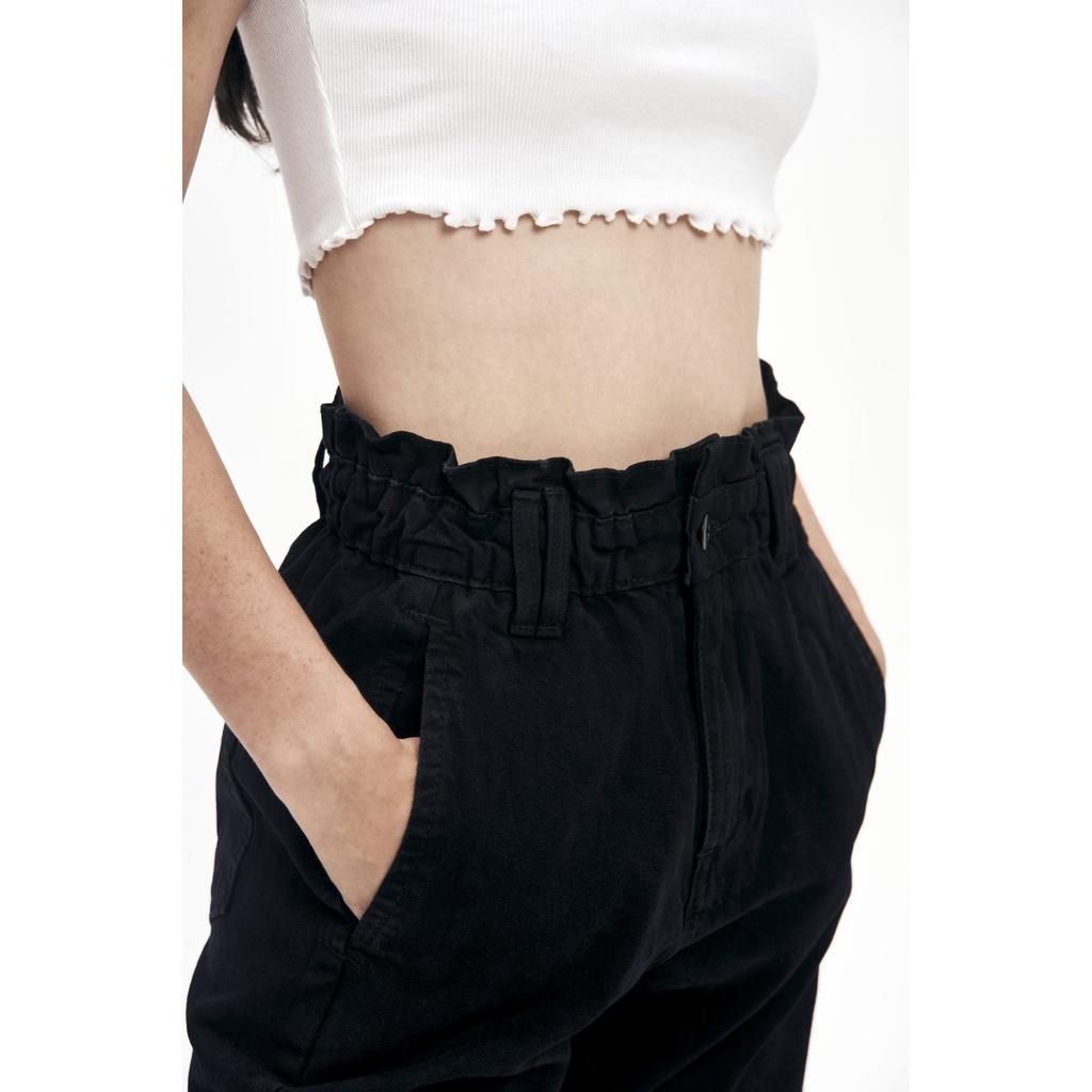 Áo croptop, màu trắng, viền xoắn tay &amp; thân áo, form ôm body, chất vải thun dày dặn, là min - RUFFLE HEM RIBBED CROPTOP