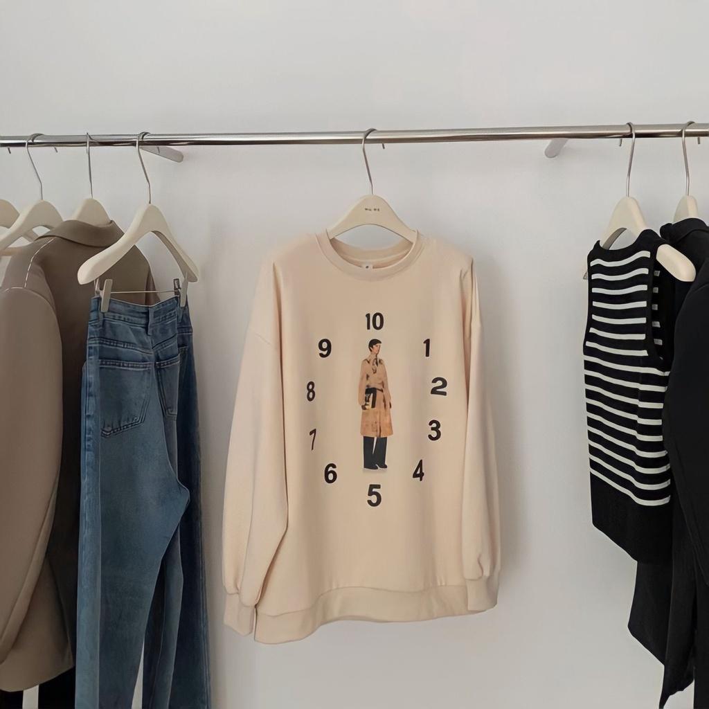 Áo Sweater Nỉ Unisex Nam Nữ In Hình Chàng Trai Đồng Hồ