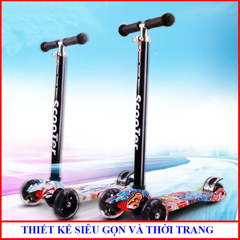 Xe trượt Scooter cao cấp có bánh phát sáng siêu đẹp 3 bánh an toàn cho trẻ em , chịu lực 90kg phù hợp với cả bé trai bé gái rèn luyện vận động cho trẻ năng động hơn