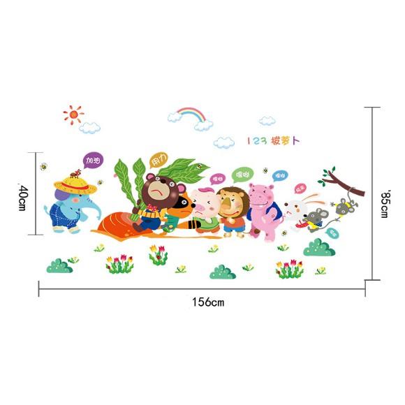 Decal dán tường trang trí - Các thú giúp kéo Củ Cà Rốt 02