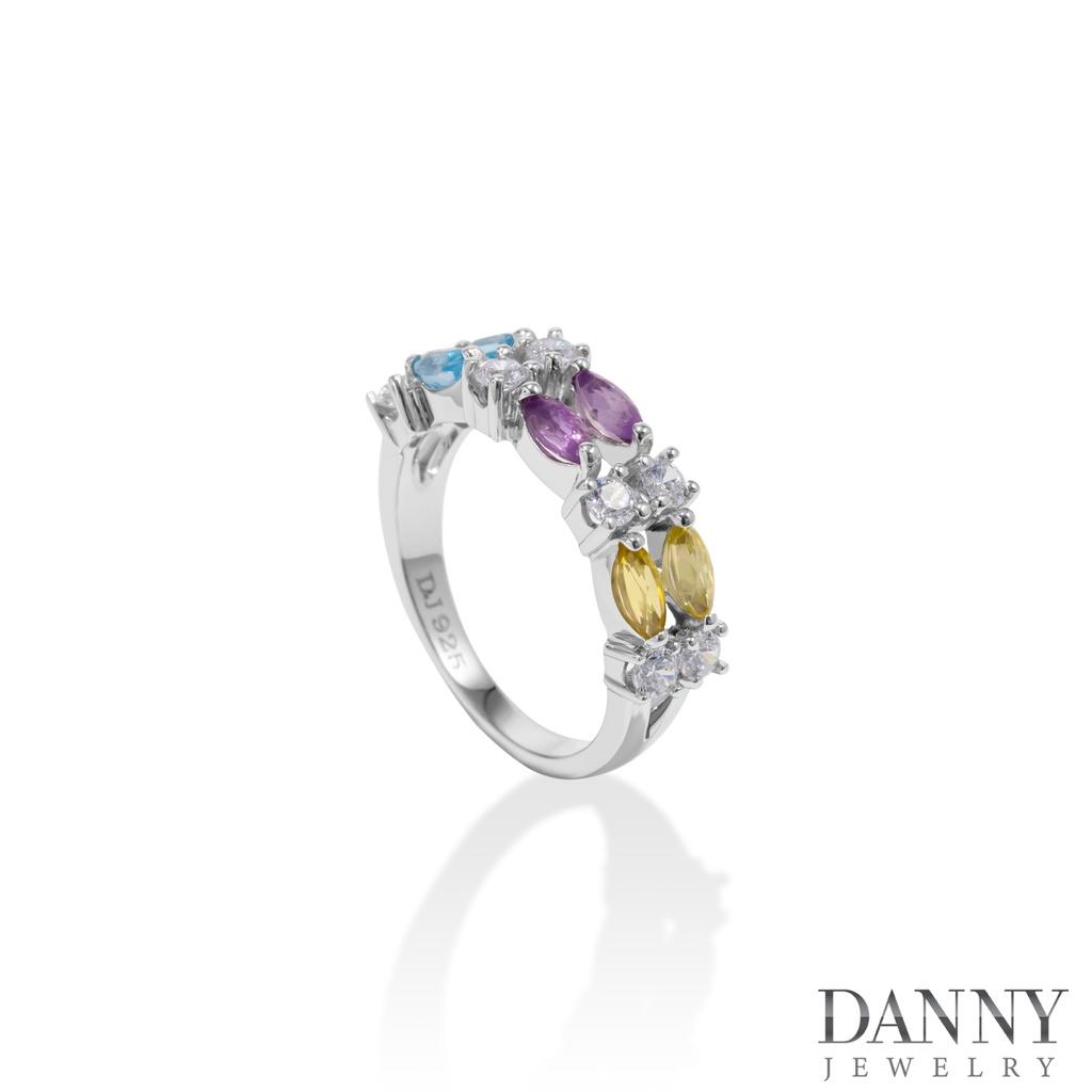 Nhẫn Nữ Danny Jewelry Bạc 925 Xi Rhodium Đính Đá Tourmaline/Amethyst/Lemon Quartz SPLRA964