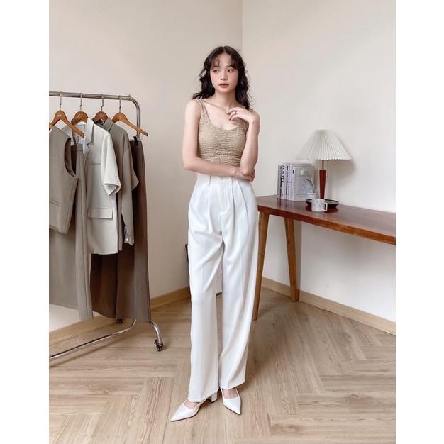 Quần culottes vải nữ ống suông xếp ly 74q02 by gerne