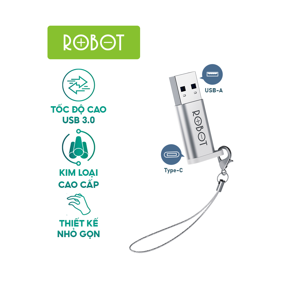 Đầu Chuyển Đổi OTG Cổng USB 3.0 Sang Type-C - ROBOT RT-OTG03 - Chất Liệu Vỏ Kim Loại - Hàng Chính Hãng