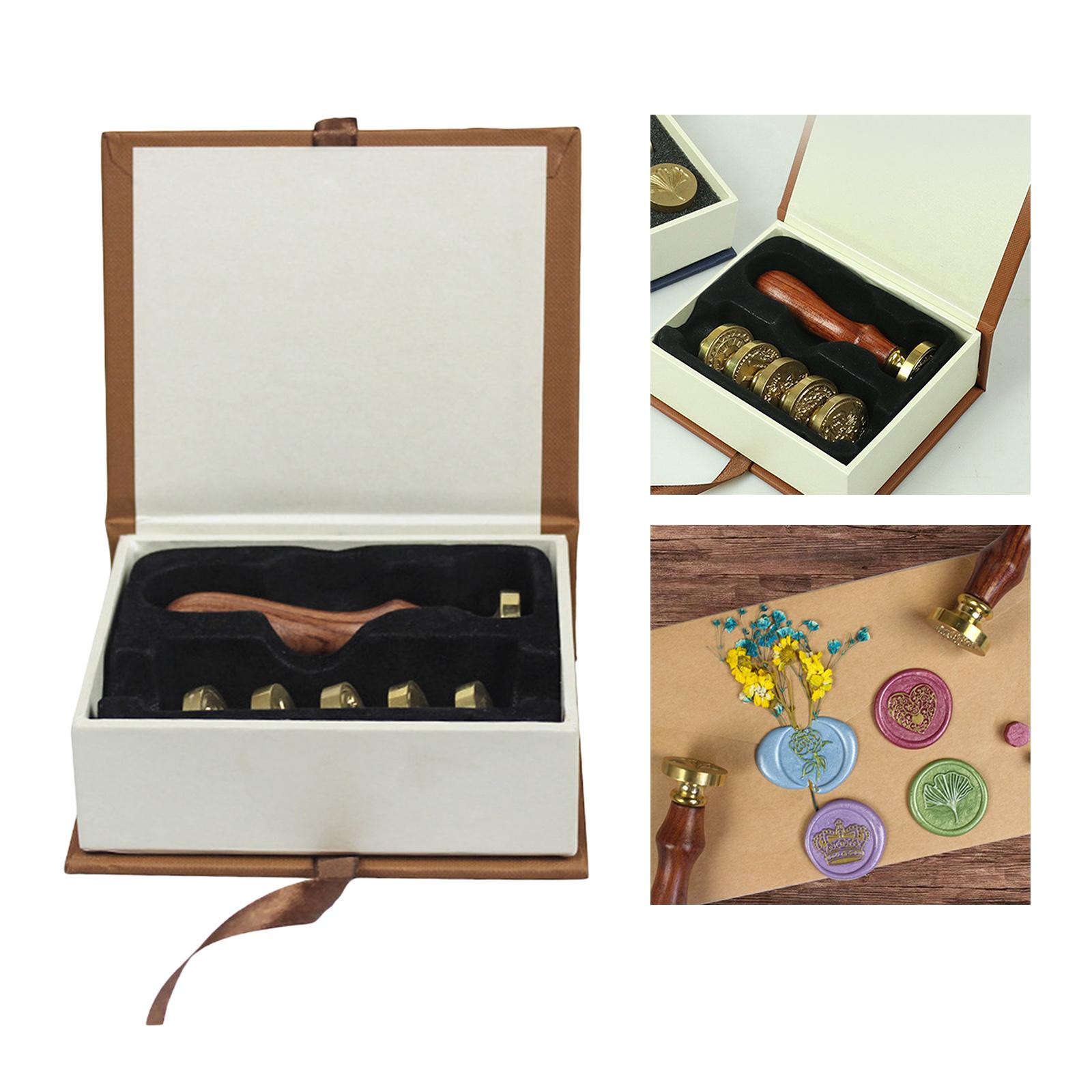 Retro Sealing Stamp Set, Wax Seal Stamp w/ Wooden Handle & Copper Head, for Wedding Invitations Card Decoration Gift