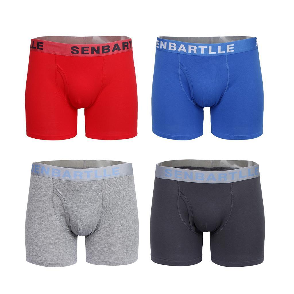 Men's Cotton Boxer Briefs Middle Rise Trunks Underwear Solid Color Plus Size