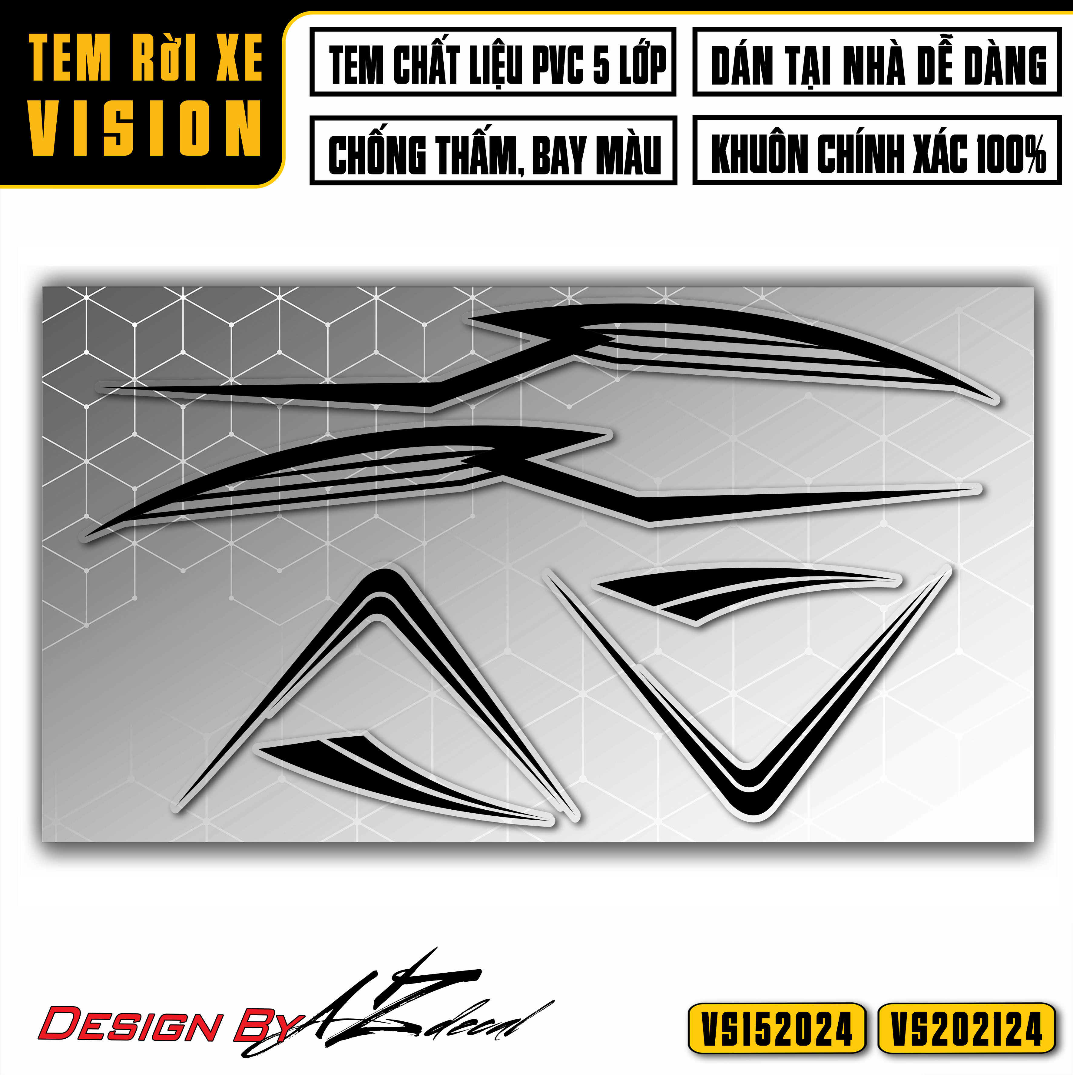 Tem Chế Xe Vision Mẫu Tem Chỉ Cách Điệu | VS24 | Decal Rời Dán Xe Máy Chất Liệu PVC Cao Cấp Chống Nước, Bền Màu