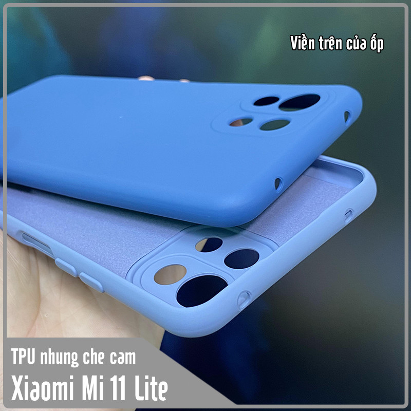 Ốp lưng cho Xiaomi Mi 11 Lite, nhựa TPU dẻo màu lót nhung che camera