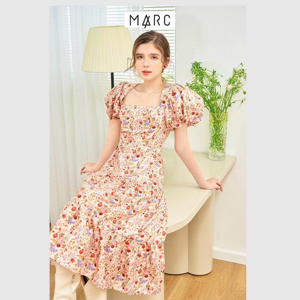 Đầm nữ MARC FASHION tay phồng cổ vuông họa tiết hoa 3 tầng