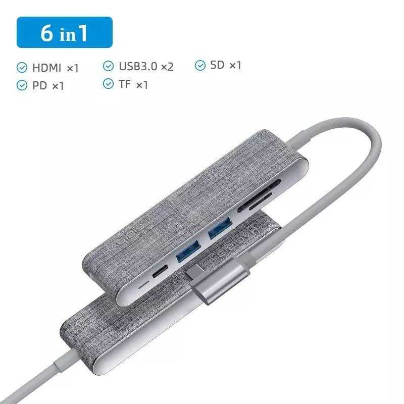 Cồng chuyển Hagibis 6in1 Dual USB-C Hub (HDMI+2USB 3.0+SD/TFCard+typeC)- Hàng nhập khẩu