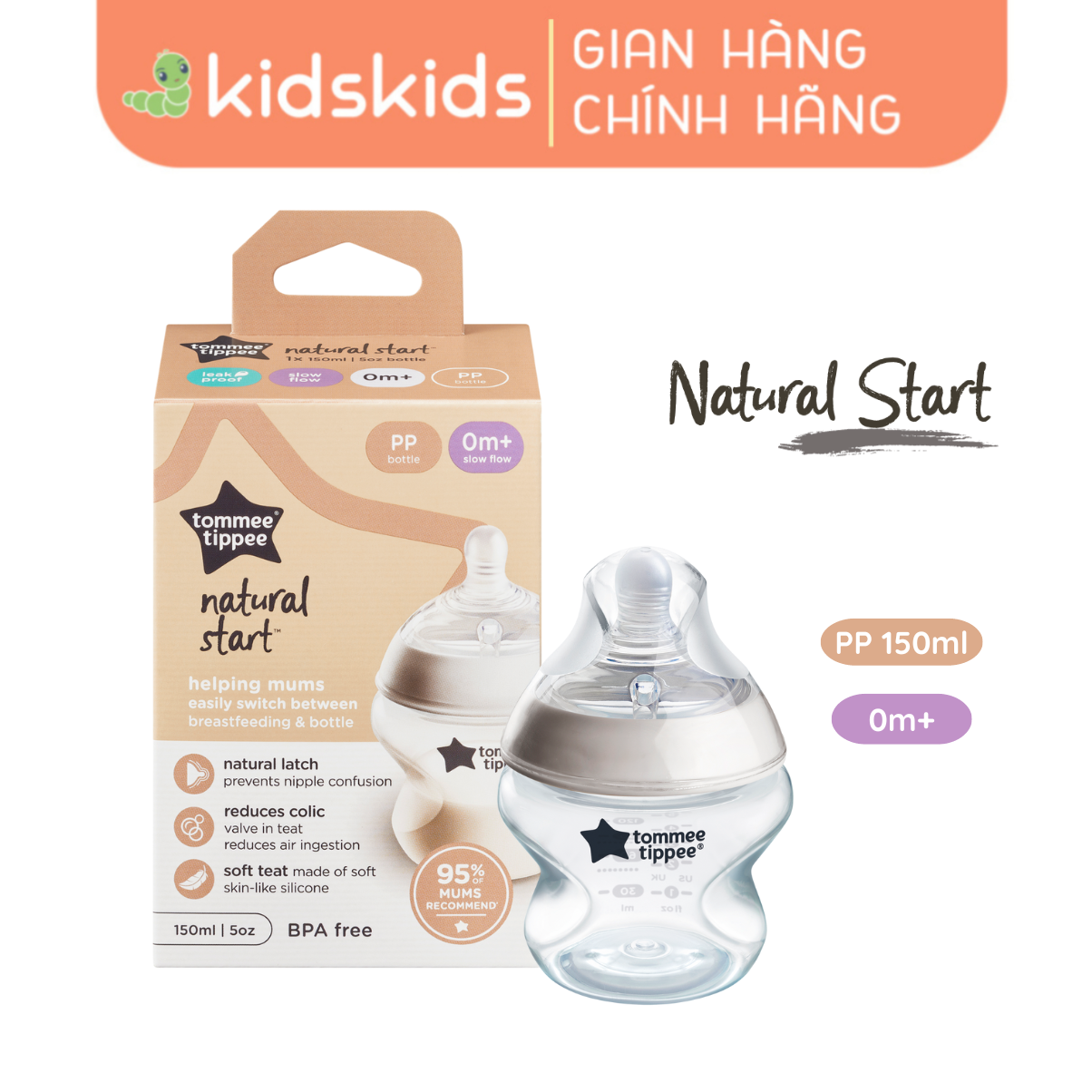 Bình Sữa Ty Siêu Mềm Tự Nhiên Tommee Tippee Natural Start 150ml, Núm Ty Của Bình 0-3 tháng