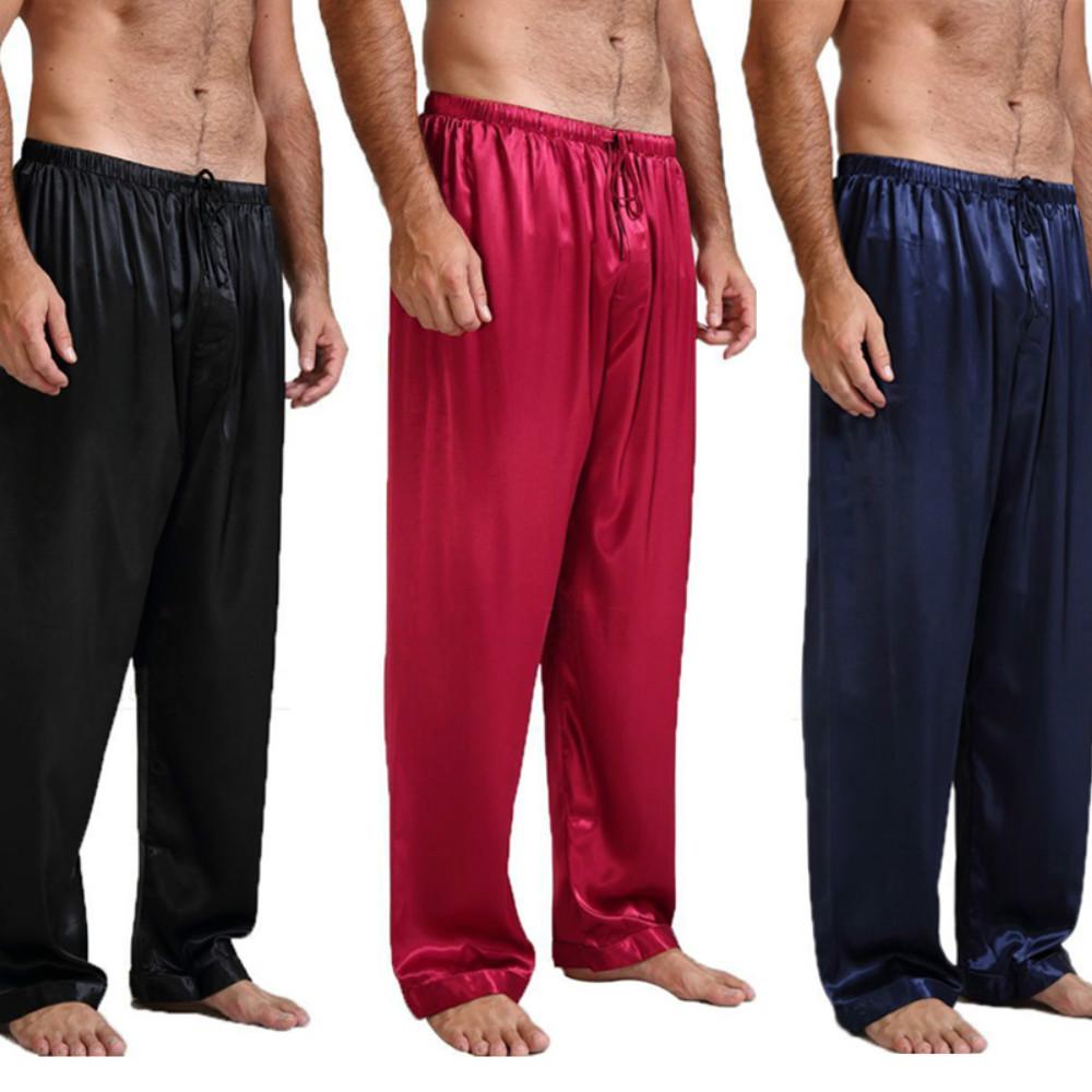 Áo Ngủ Đáy Nam Lụa Satin Bộ Đồ Ngủ Pyjamas Quần Phòng Chờ Quần Ngủ Đáy Dép Quần Mansleepwear