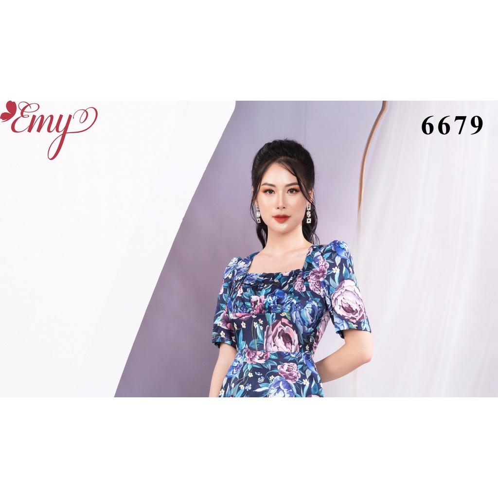 Đầm EMY EM6679 Body Cổ Vuông Lụa Vân Hàn