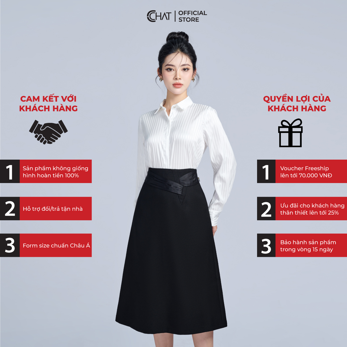 Chân Váy  Dáng A Bổ V Nhún Thân Trước Cạp Kiểu Chất Tuytsi Cao Cấp 53CDS8002AT