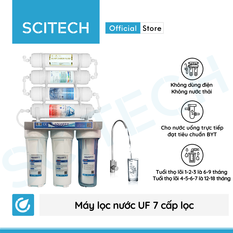 Bộ lọc nước uống công nghệ UF 7 cấp lọc by Scitech (Không dùng điện, không nước thải) - Hàng chính hãng