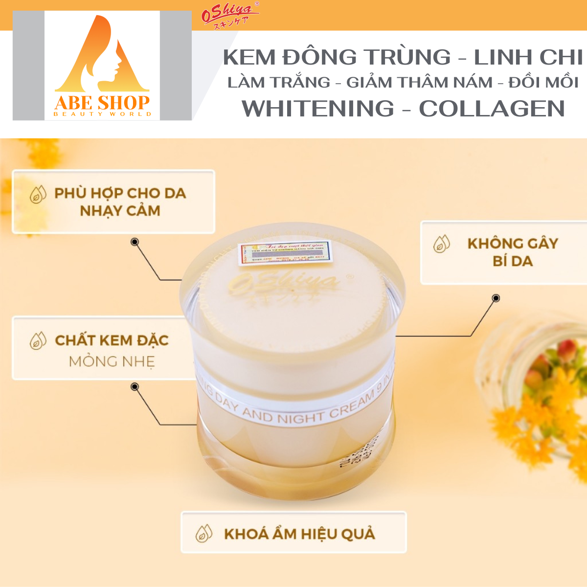 Ke OSHIYA Đông Trùng Hạ Thảo - Collagen - Linh Chi 20g - Làm Trắng - Giảm Thâm Nám - Chống Lão Hóa - Ngừa Mụn
