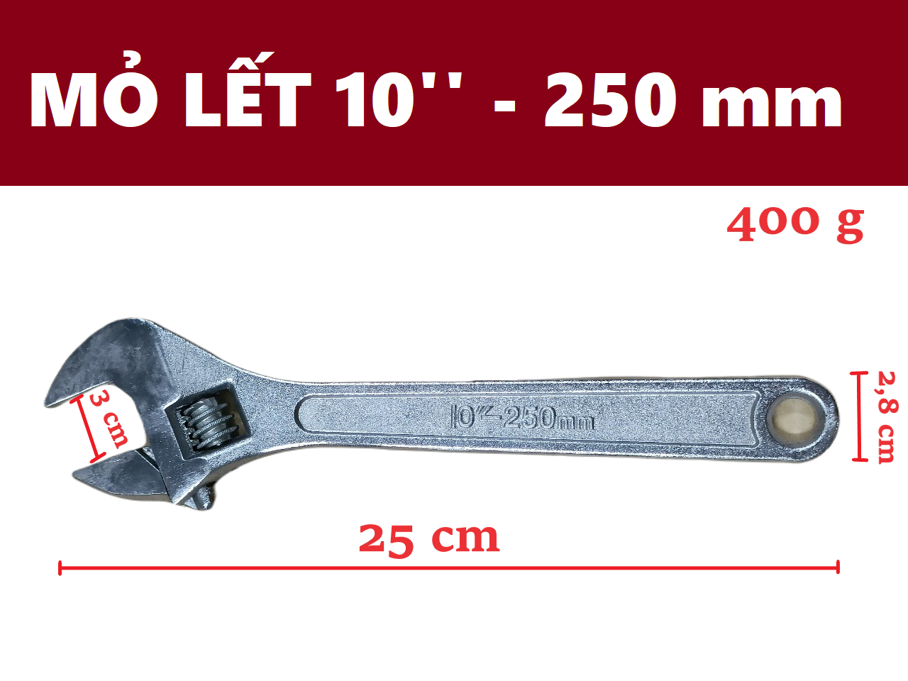 Mỏ lết thép trắng 10 inch - 250mm