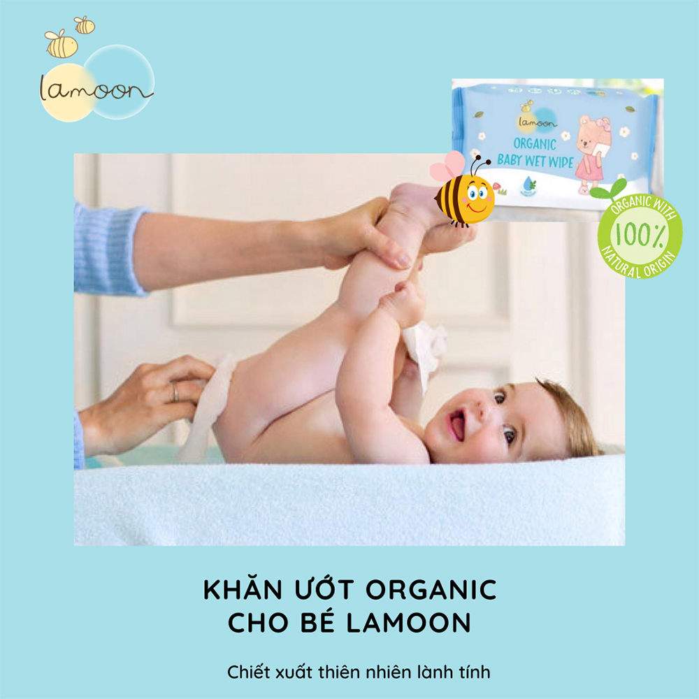 COMBO 4 bịch Khăn ướt Organic an toàn cho mẹ bầu và bé từ sơ sinh Lamoon (4 bịch x 80 miếng)