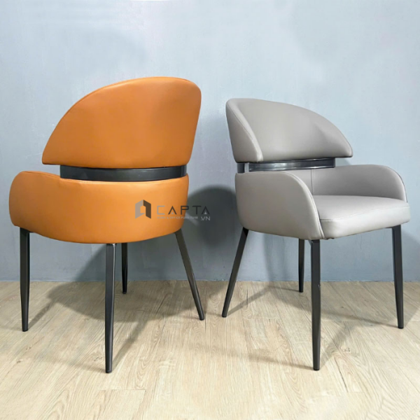 Ghế ăn bọc nệm da đẹp ECO 36A-P Nội thất Capta Ghế nhà hàng ghế ăn cao cấp bọc da có tay tựa chân sắt sơn đen tại tp hcm