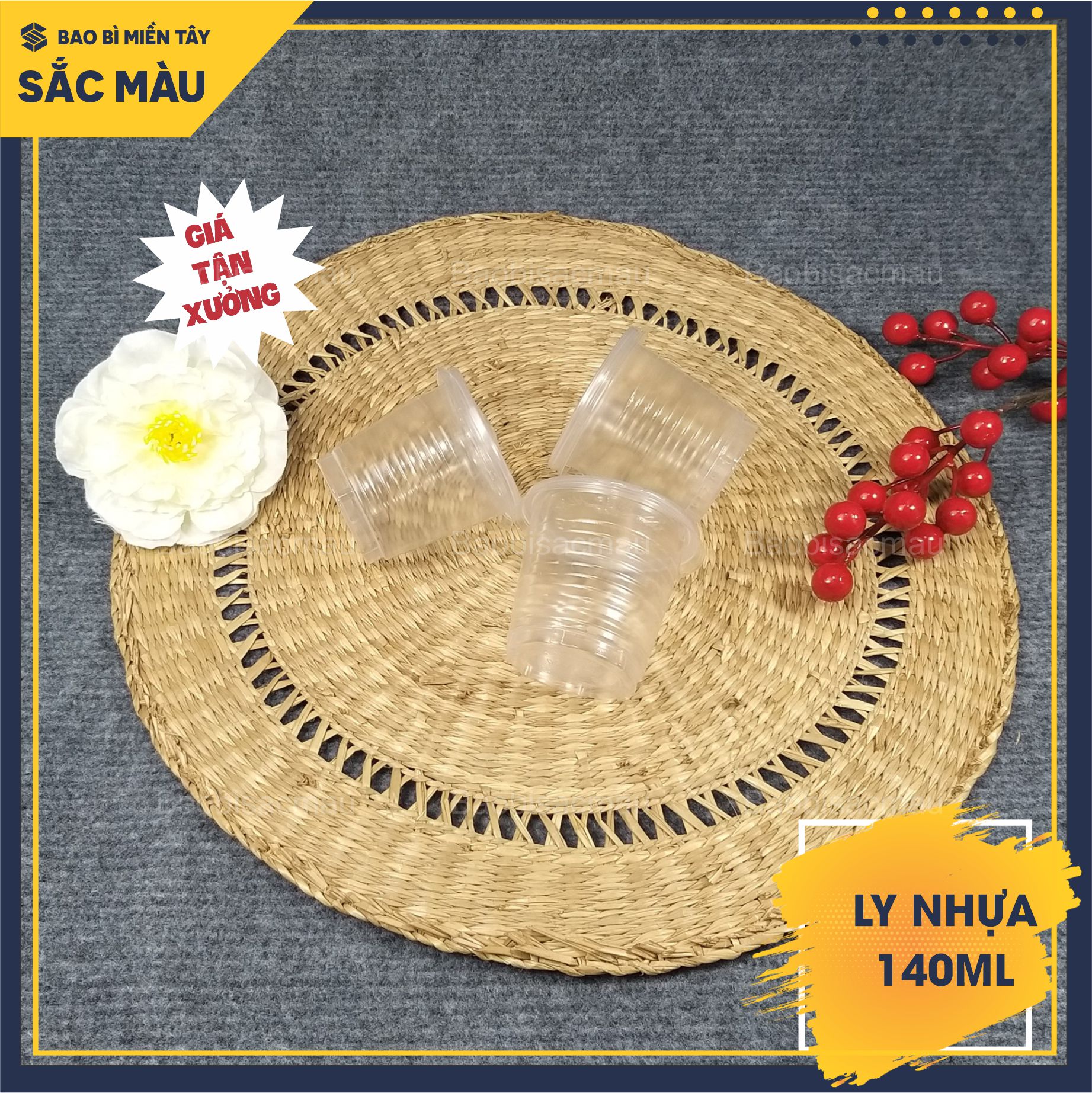 Sỉ 50 Cốc Nhựa / Ly Nhựa uống nước 140ml dùng 1 lần kèm nắp
