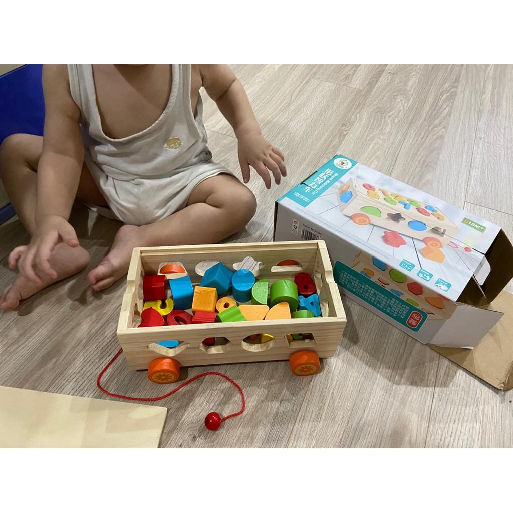 Xe Kéo Thả Hình Khối Ghép Số 2 Trong 1 - Đồ Chơi Bảng Gỗ Thông Minh Giúp Bé Phát Triển Trí Tuệ, An Toàn