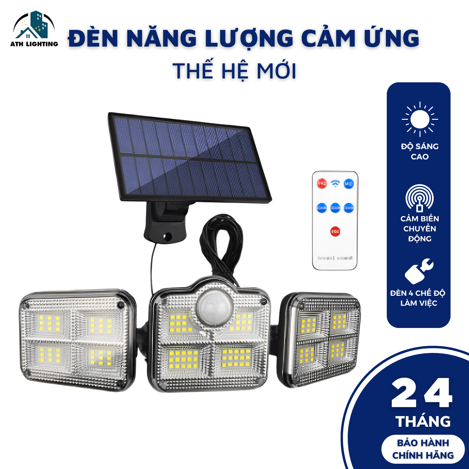 Đèn năng lượng mặt trời cảm ứng, loại đèn led cảm biến hồng ngoại kèm thiết bị điều khiển từ xa với nhiều chế độ sáng