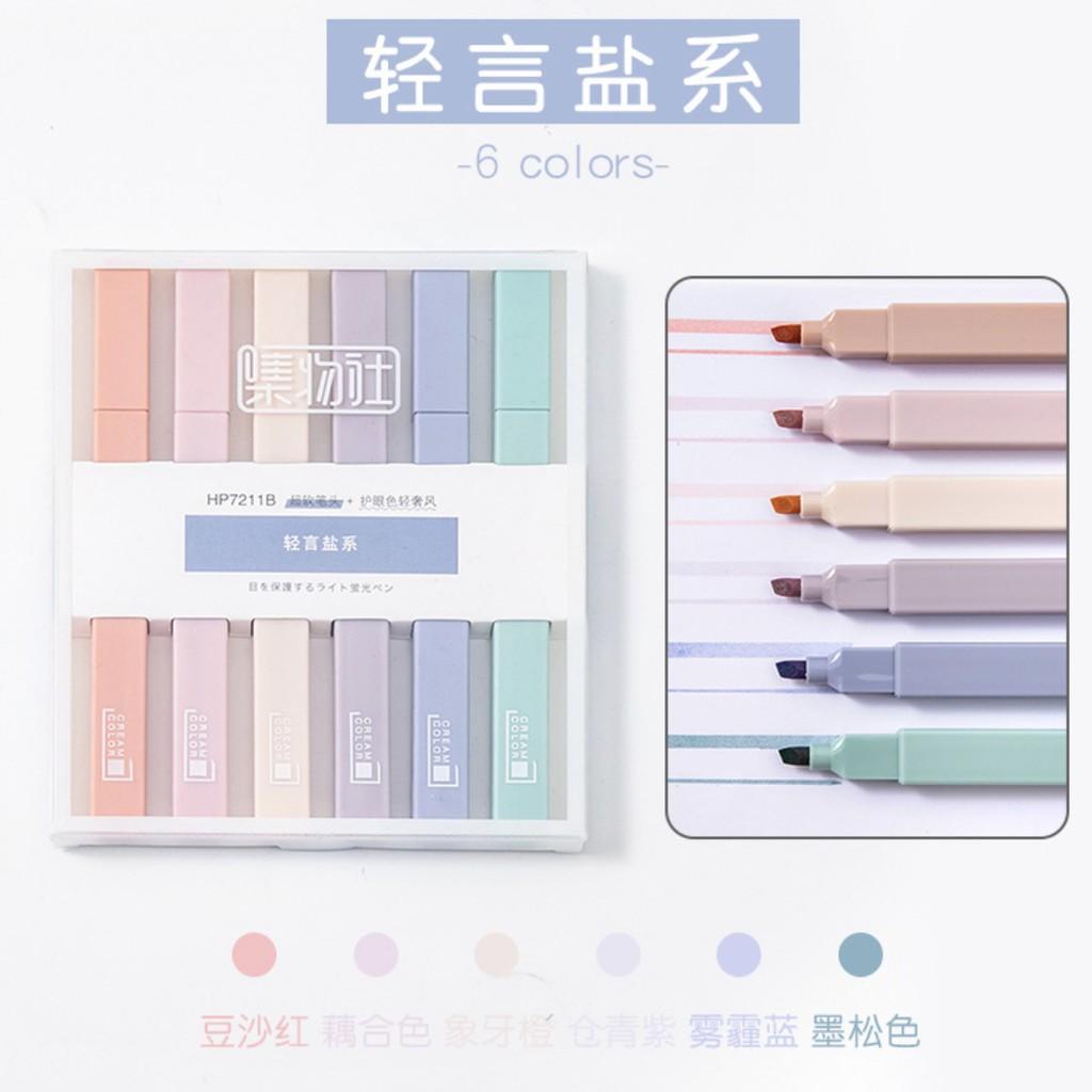 RY DIYSet - 6 bút highlight pastel CREAM COLOR dùng trang trí sổ sách dễ thương