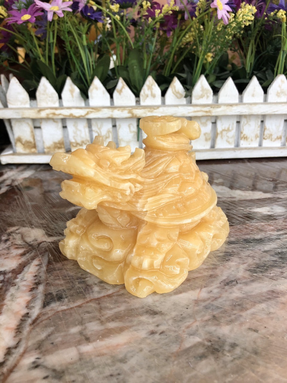 Tượng Long Quy - Rùa đầu Rồng phong thủy đá ngọc hoàng long đặt bàn thờ, bàn làm việc - Dài 12 cm