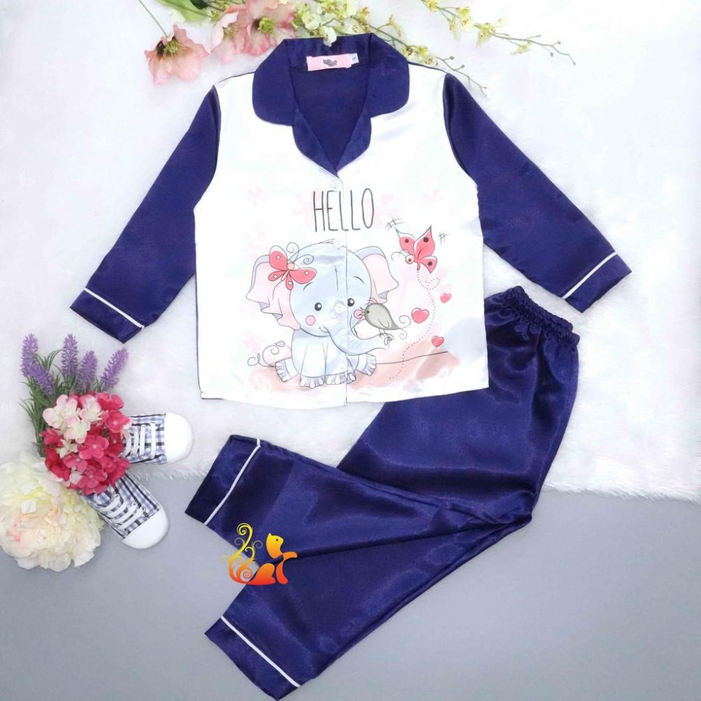 Đồ Bộ Pijama Phi Lụa &quot;Hình Voi&quot; Tay Dài Cho Bé - Từ 12kg - 42kg