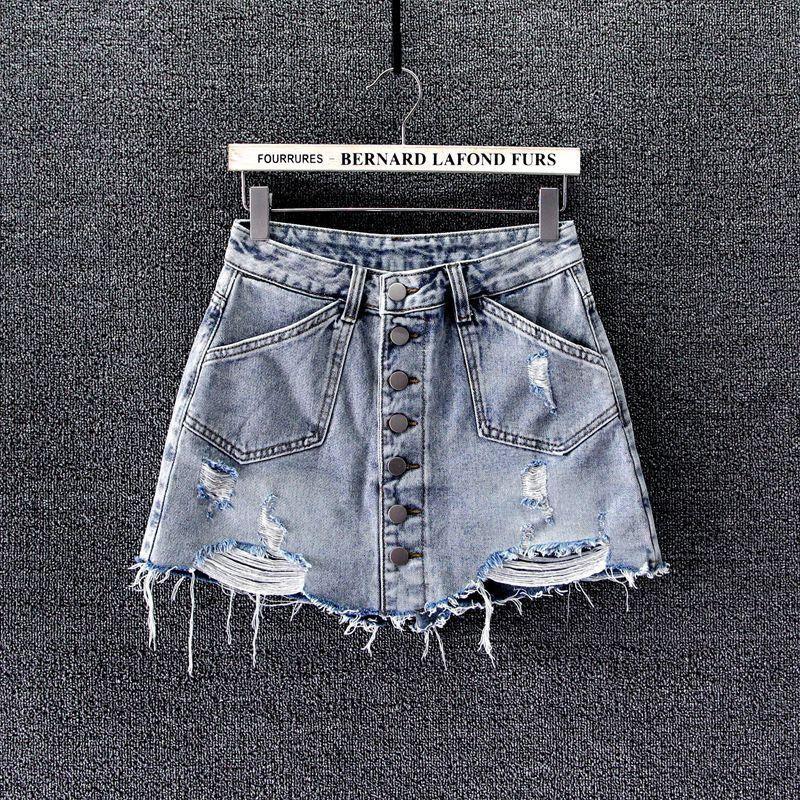 BÁN SỈ QUẦN VÁY JEAN RÁCH KHUY 2 MÀU ĐEN-XANH