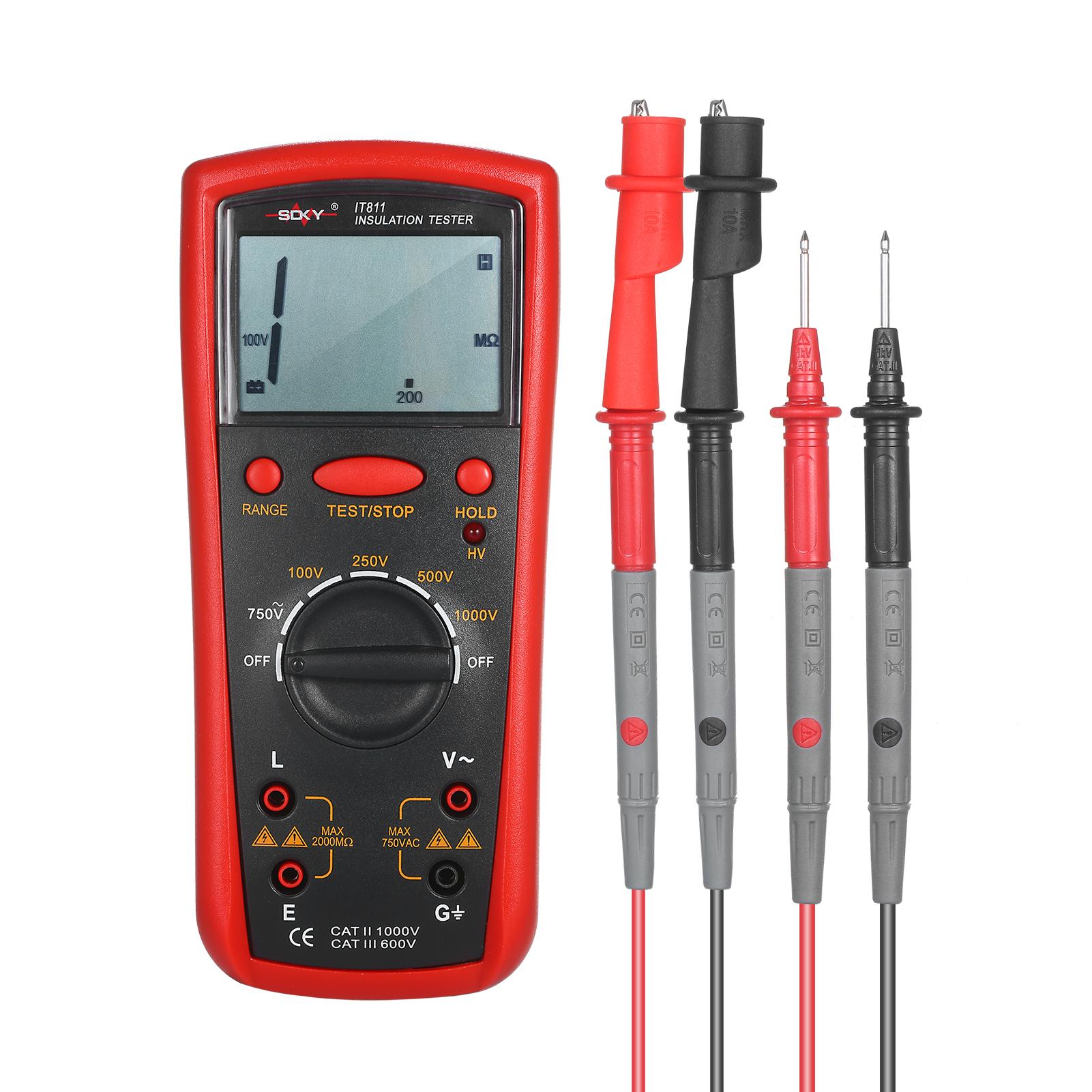 Insulation Resistance Meter Digital Ohmmeter Handheld Insulation Tester 0.1MΩ-2000MΩ Auto-Ranging High Accuracy LCD
