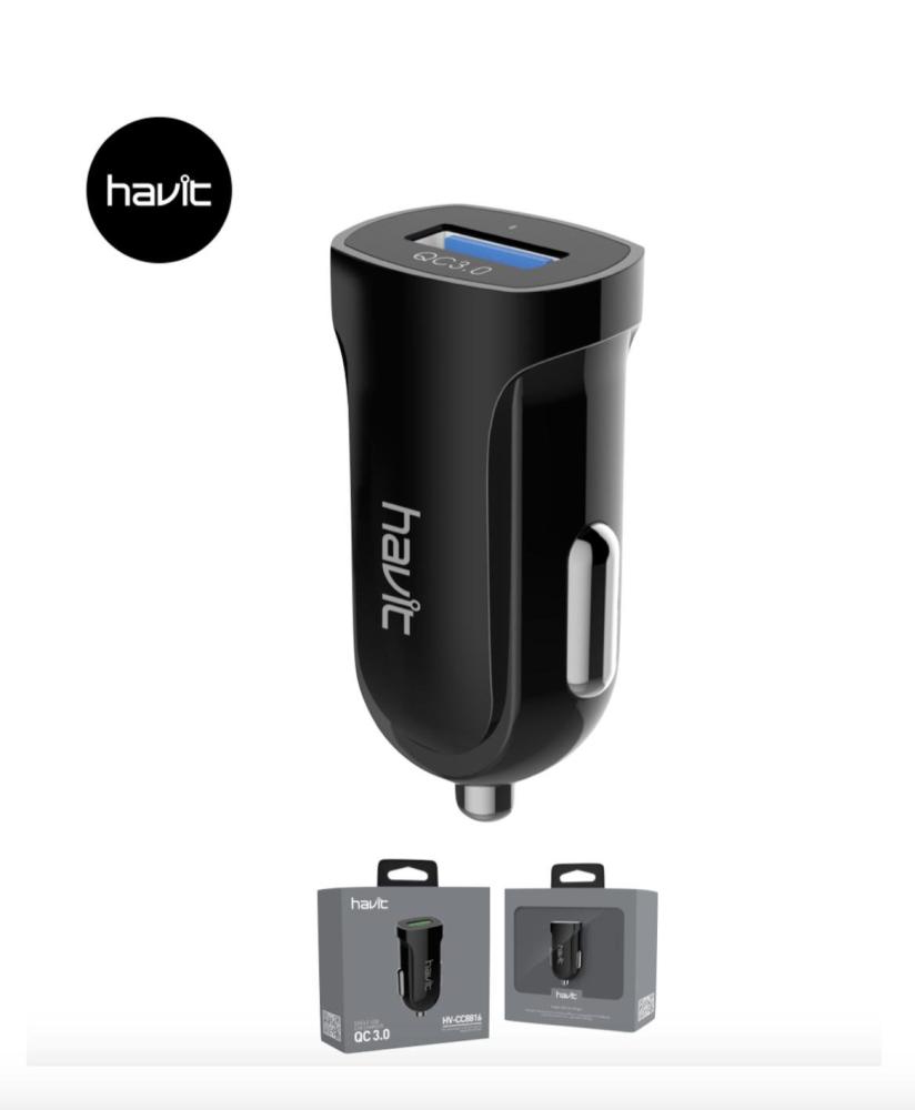 Củ sạc oto nhanh Quick Charge QC3.0 trên xe hơi, ô tô chính hãng Havit Hv-CC8816 - hàng chính hãng