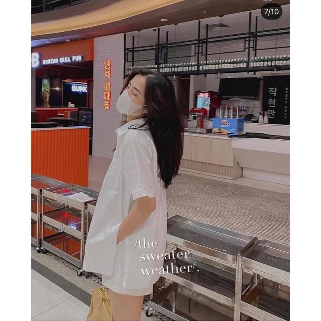 Áo xẻ tà vạt cúc - Áo sơ mi nữ cá tính