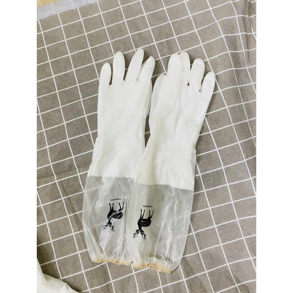 Găng Tay Rửa Chén Bát Lót Nỉ Siêu Dai Dài Tay - Cổ cao - Có chun chống tụt 88237