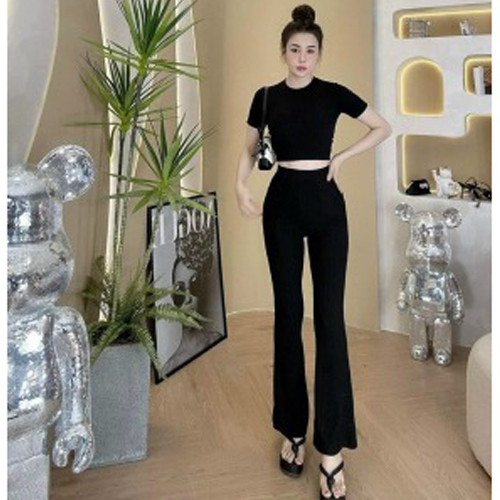 Set Bộ Croptop Quần Ống Loe, Bộ Áo Croptop Quần Ống Loe