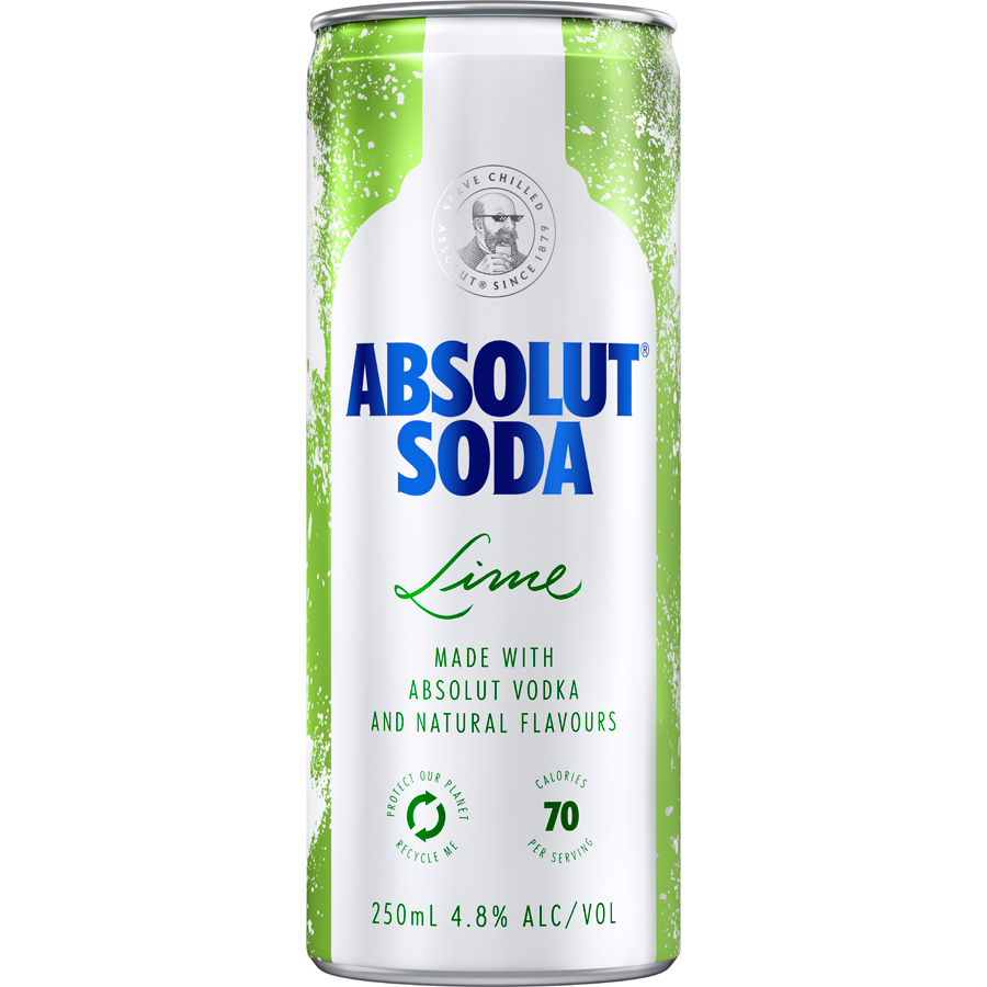 Lốc 4 lon đồ uống có cồn hương chanh Absolut Soda Lime (250ml/lon)