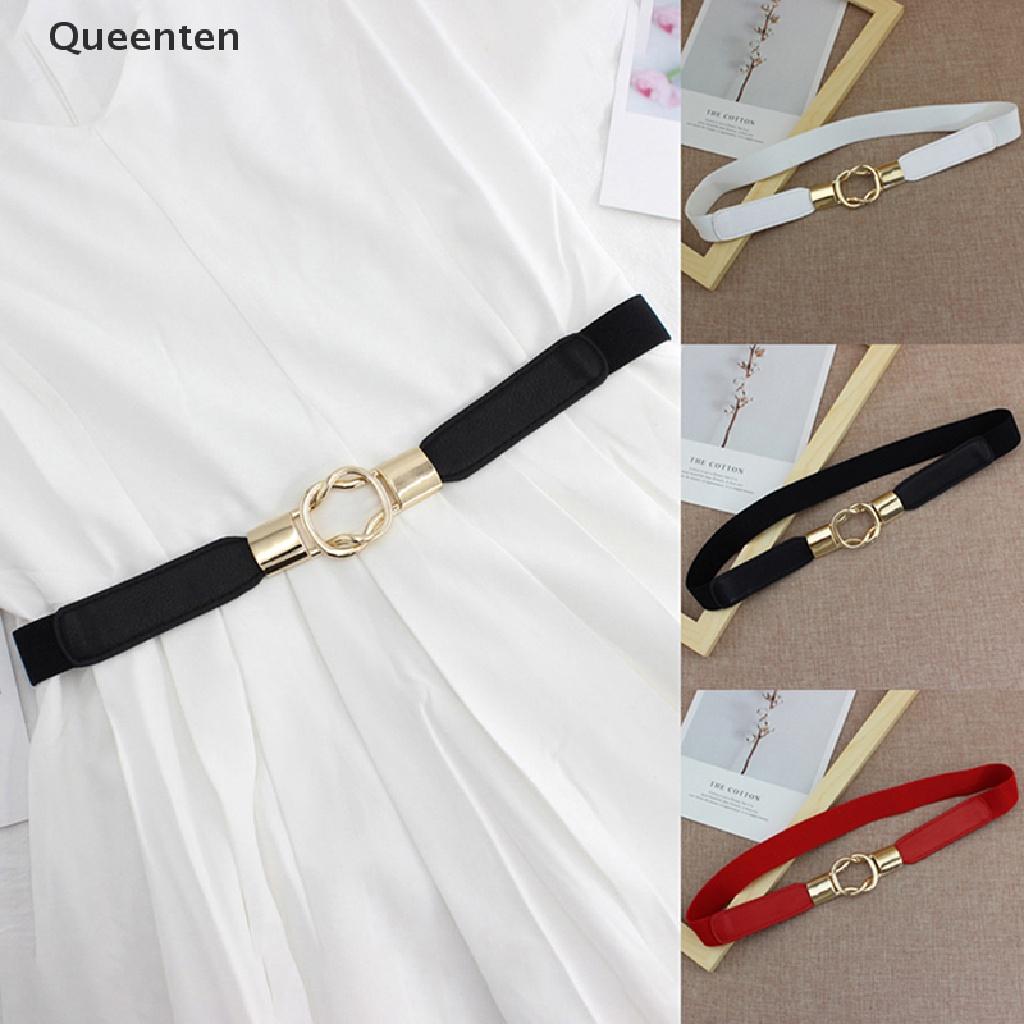 Queenten Elastic Belts Women Dress Belt Fashion Thin Female Waist Belt With Metal Buckle QT