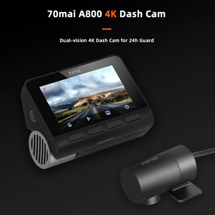 Bộ Camera hành trình trước và sau ô tô Xiaomi 70mai. Bản Quốc Tế cao cấp A800S, 4K, Wifi - Màn hình: LCD 3.0 inch - Độ phân giải camera trước: 3840 x 2160P - Hàng Nhập Khẩu