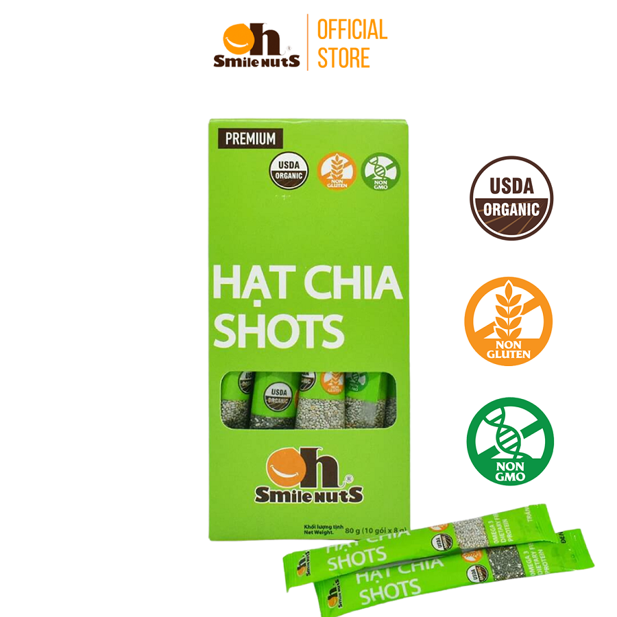 Hình ảnh Hạt Chia Shots hữu cơ Smile Nuts gói nhỏ tiện dụng (8g x 10 gói) - Organic Chia Seed Shots (8g x 10 bag) 