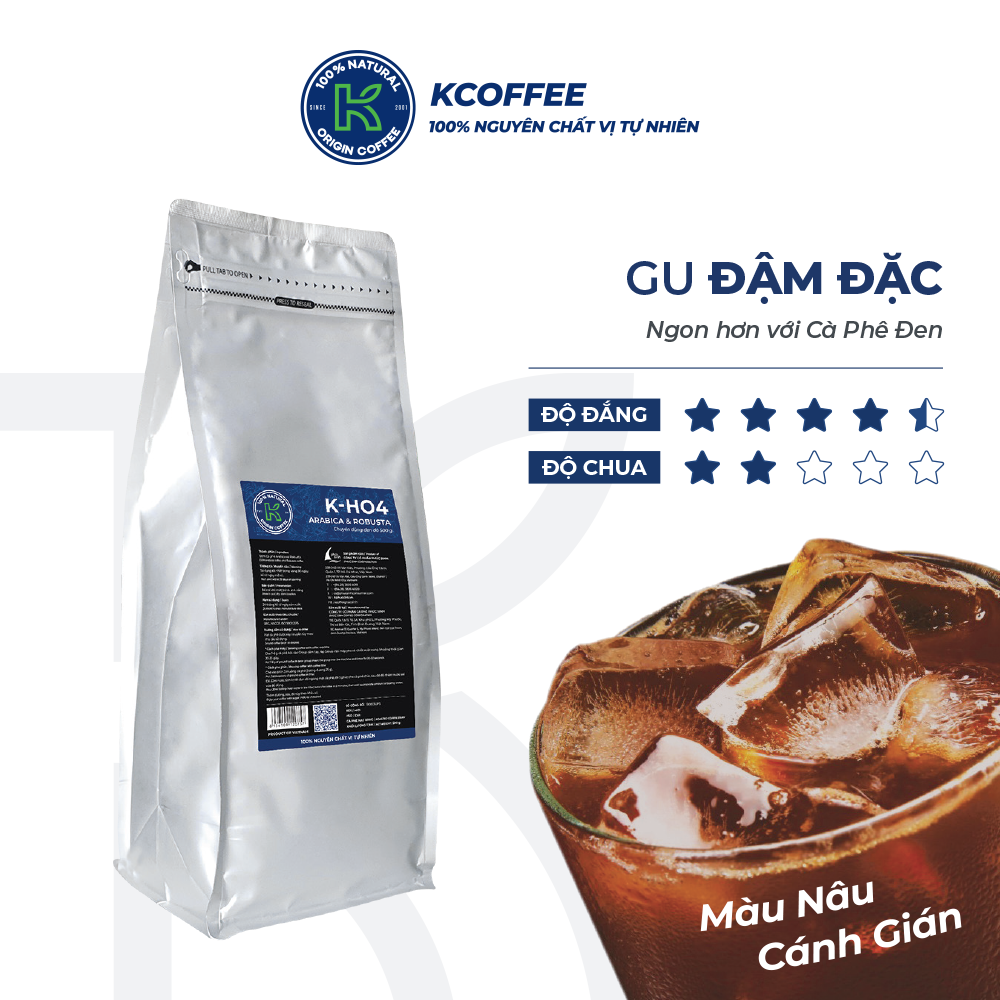 Cà phê hạt rang K Coffee 100% Robusta Arabica nguyên chất cà phê đậm vị K-HO4 (500g/Túi)