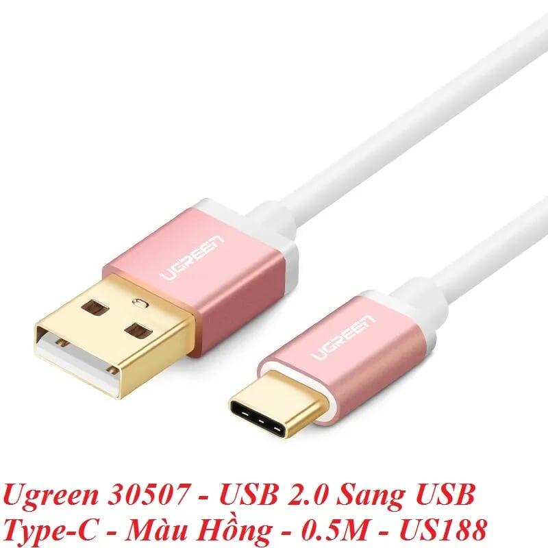 Ugreen UG30507US188TK 0.5M màu hồng Bộ chuyển đổi USB 2.0 sang USB-C - HÀNG CHÍNH HÃNG