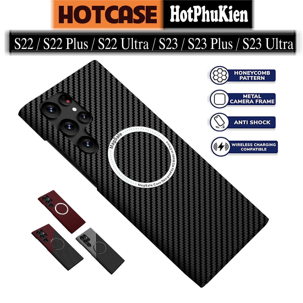 Ốp lưng vân carbon từ tính cho Samsung Galaxy S23 / S23 Plus / S23 Ultra / S22 / S22 Plus / S22 Ultra hỗ trợ sạc không dây chuẩn Qi hiệu HOTCASE Carbon Fiber Case - Vân carbon sang trang, hỗ trợ sạc từ tính không dây - Hàng nhập khẩu