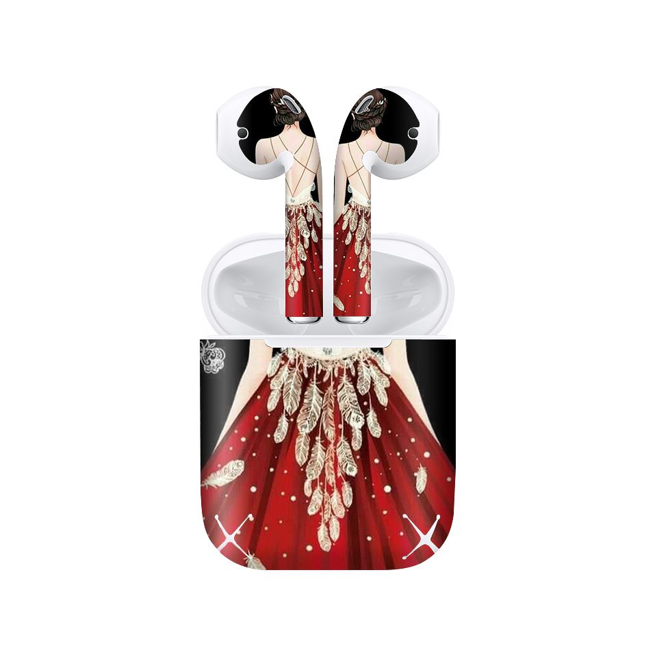 Miếng dán skin chống bẩn cho tai nghe AirPods in hình Cô gái váy đỏ - Gin016